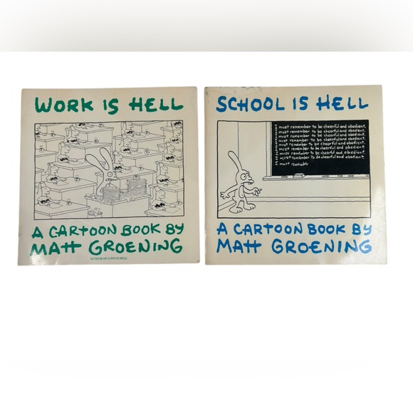 Lot of 2 Matt Groening Cartoon Books/School is Hell/Work is Hell 1980s - Picture 1 of 6